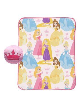 brand new set of Disney Princesses Toddler Blanket + Crown Pillow - PINK + WHITE